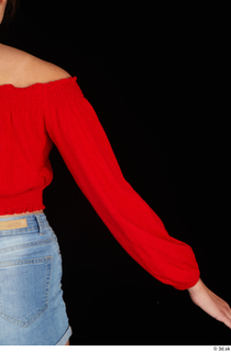 Stacy Cruz arm casual dressed red off shoulder top sleeve…